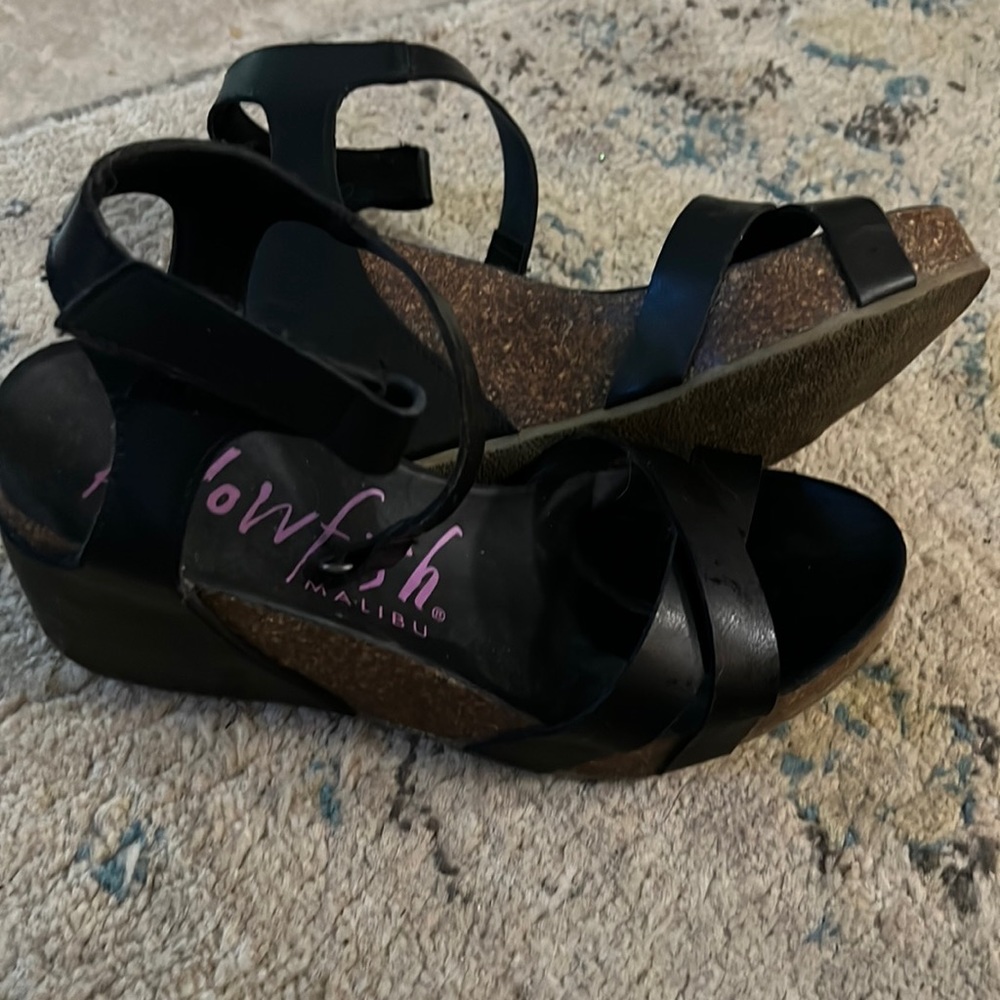 Like new  black wedge high heel sandals
